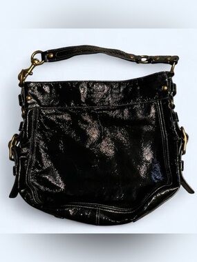 Coach Zoe Black Patent Leather Shoulder Bag - Classic Women's Hobo